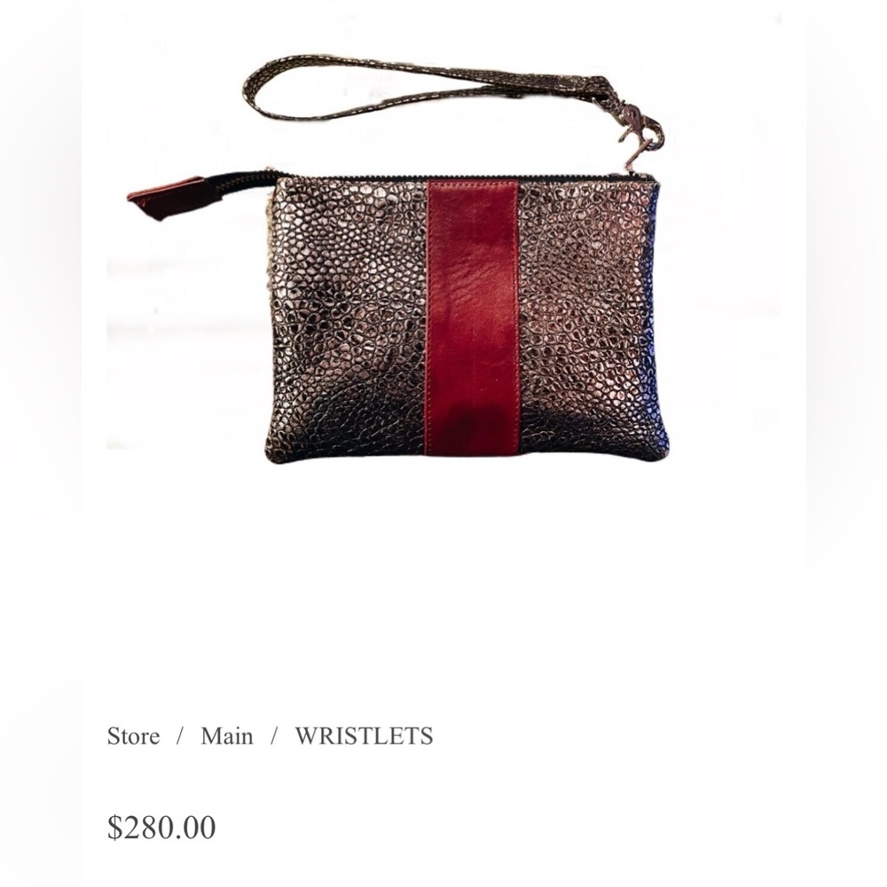 Elizabeth Purpich Wristlet Gameday Bag. Never Used!!! Maroon & silver metallic
